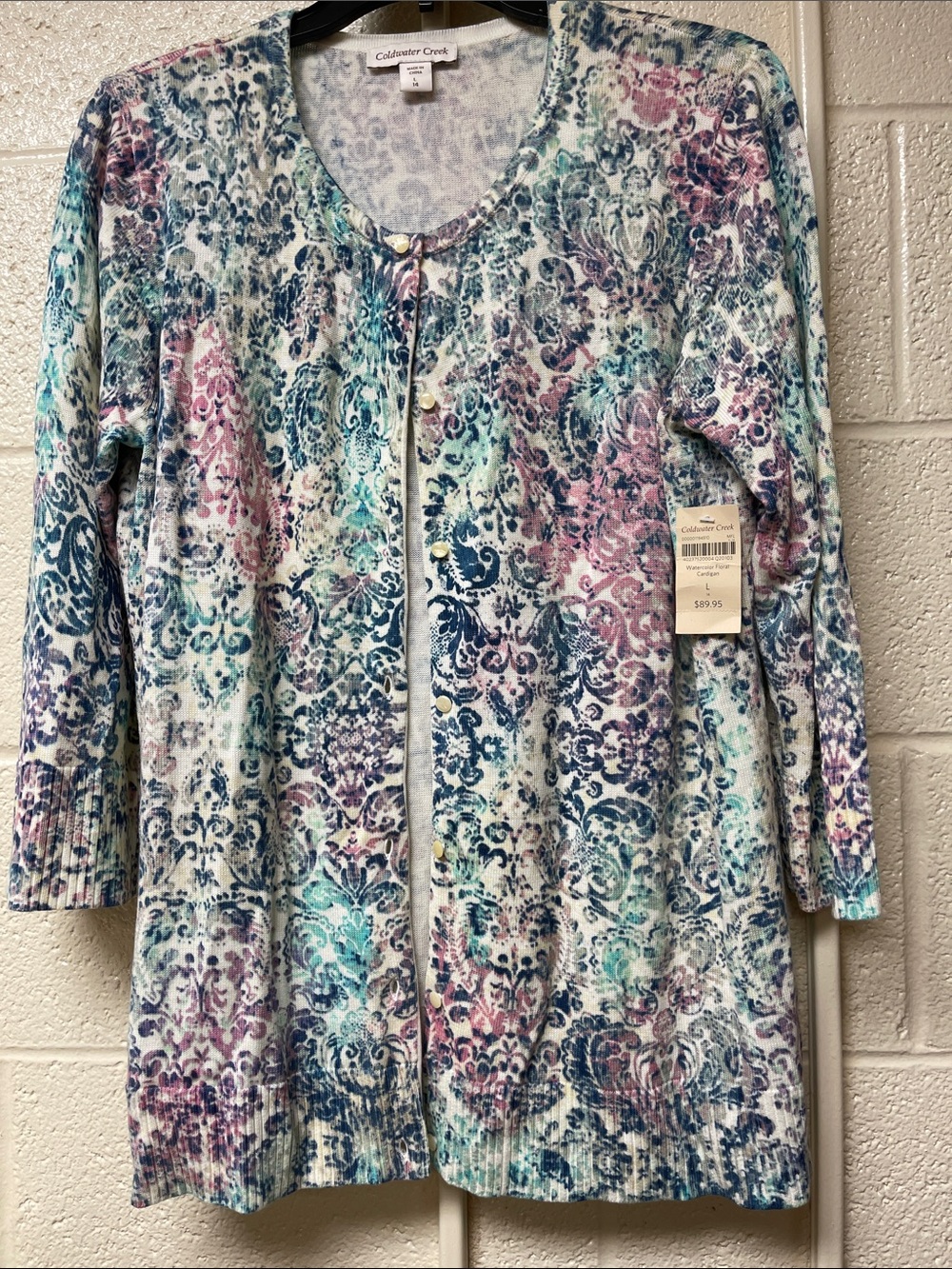 Coldwater Creek Multicolor Paisley Cardigan - Teal, Navy, Purple, Pink